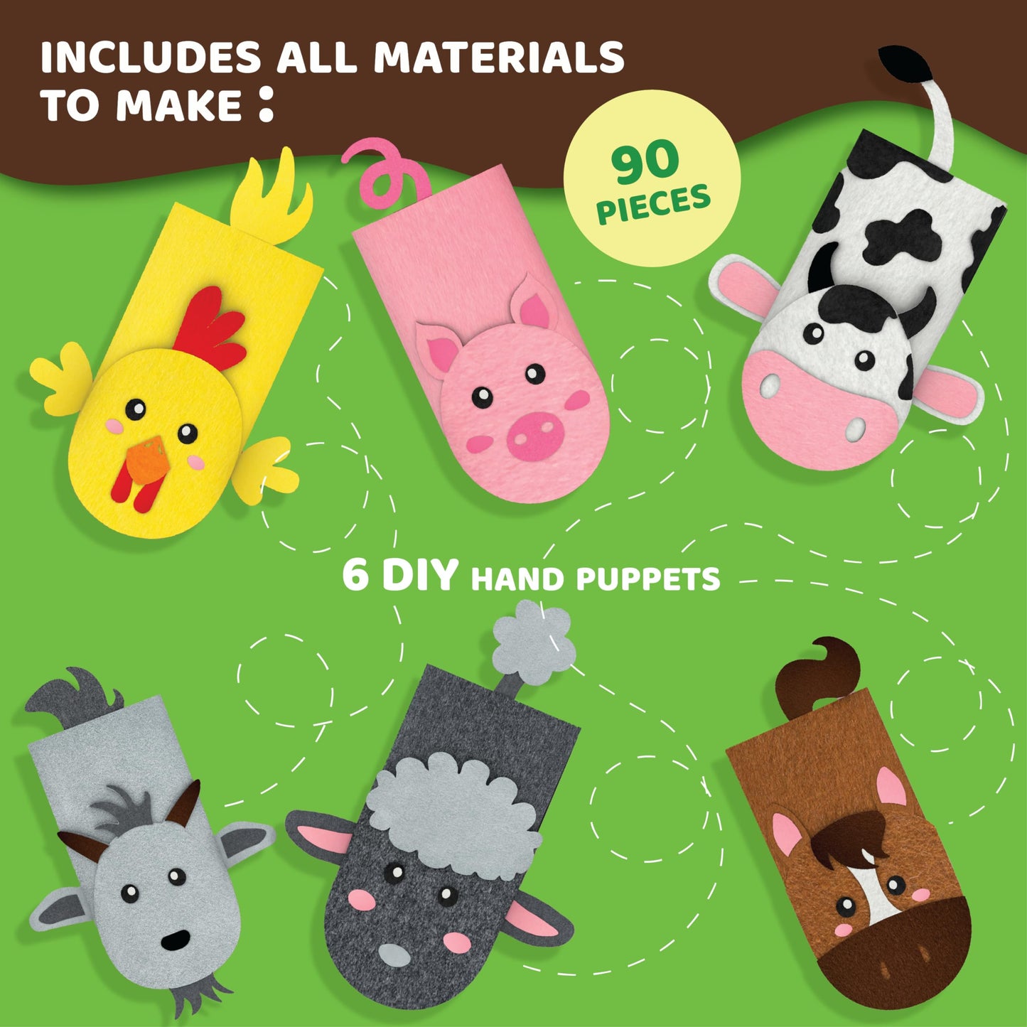 jackinthebox Hand Puppet Making Kit - 6 Farm Animals Felt Puppet Craft Kit for Kids,Creative DIY Arts & Crafts Kit Make Your own Puppets for Storytelling Role Play,Easter Craft Gifts for Kids Ages 4-8