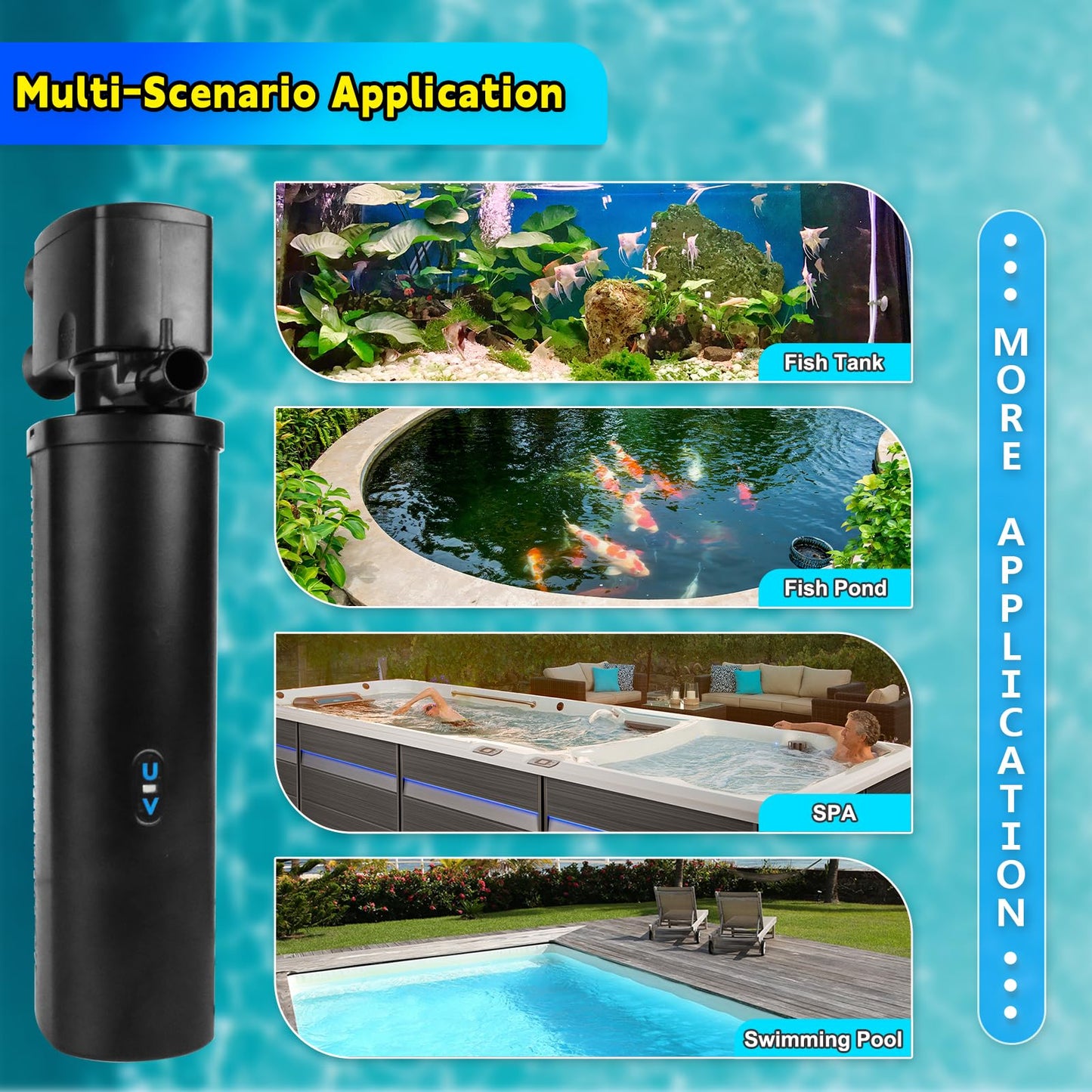 600GPH UV Aquarium Filter for 75-300 Gal Tank, Large Fish Turtle Tank Green Water Clean Machine Submersible Canister Filter Powerful Pump Pond Filter for Saltwater Freshwater Crystal Green Killing
