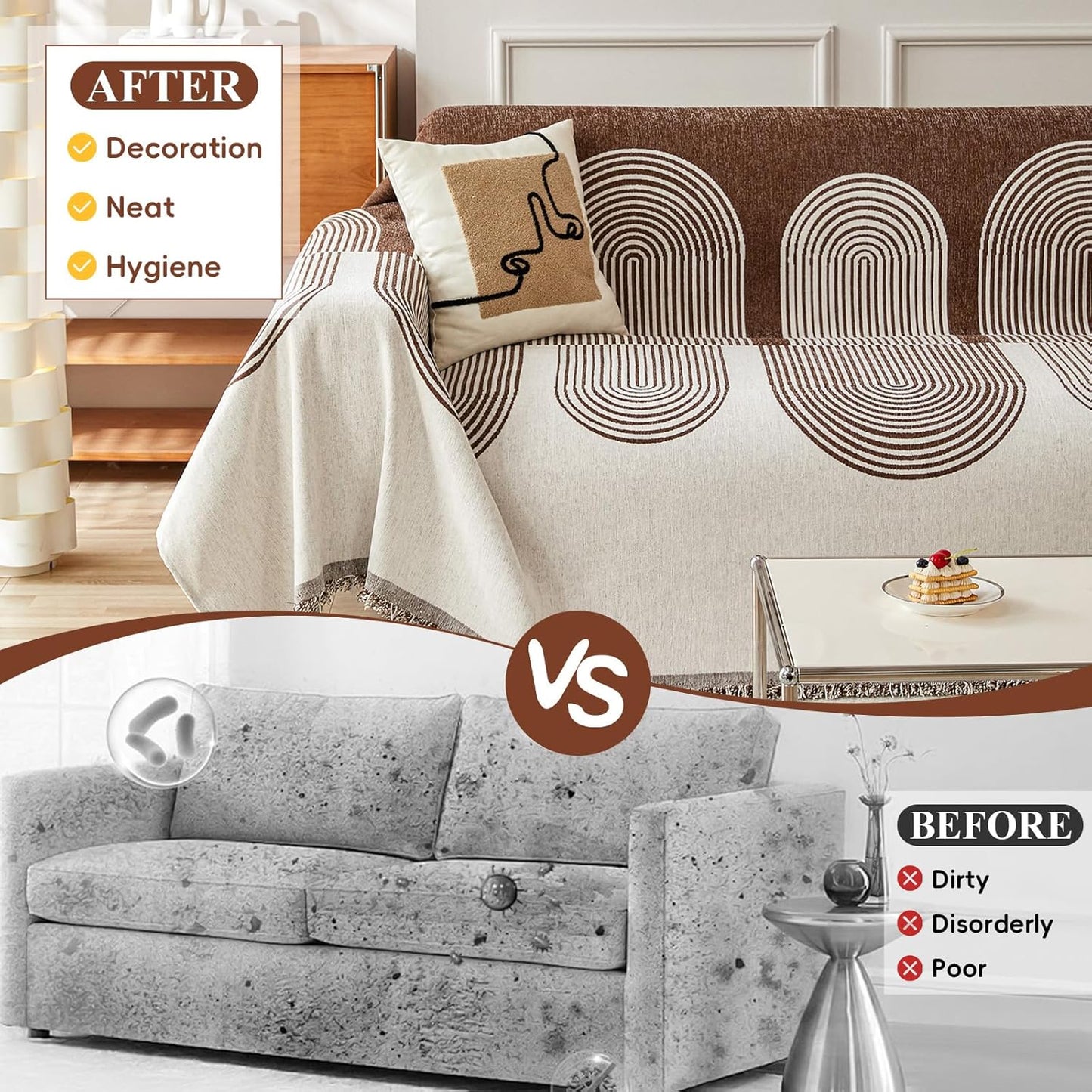 STACYPIK Soft Boho Chenille Couch Cover for Pets Beige Khaki Sofa Cover for 3 Cushion Couch Non Slip Furniture Protector with Tassels Geometric Couch Cover L Shaped Pet Friendly Washable-71x150IN