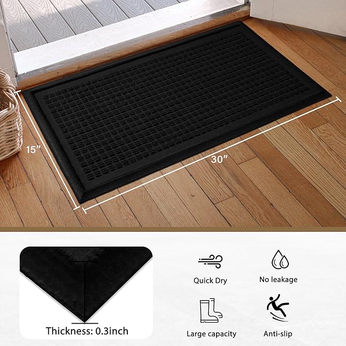 Boot Tray, Heavy Duty Waterproof Shoe Drying Mat, Non-Slip Entryway Tray for Muddy Boots, Indoor Outdoor Use, 15x30 inches, Black