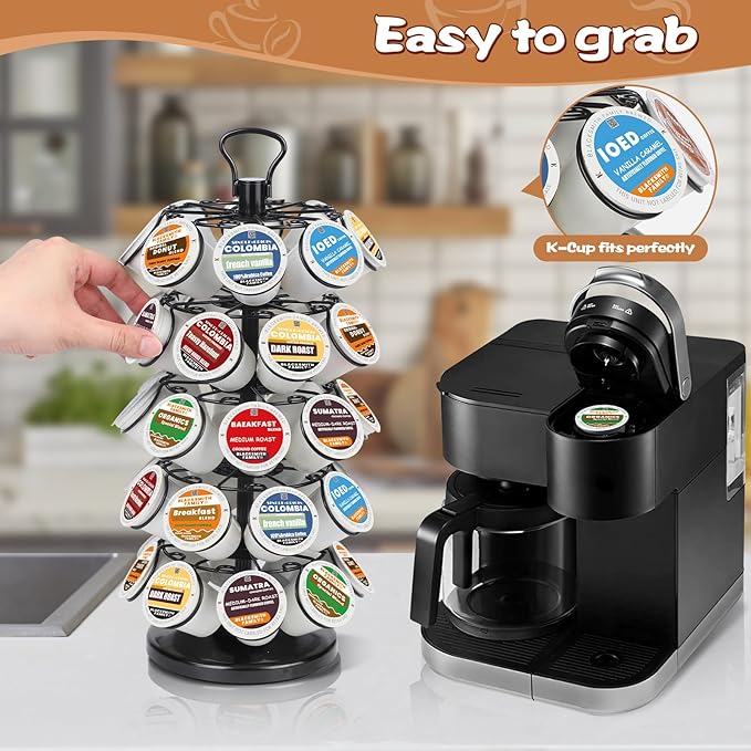 40 Pods Capacity K Cup Holders,K Cup Holder, K Cups Holder,K Cup Carousel, Coffee Pods Holder Storage Organizer Stand with Heavy-Duty Base,Very Easy Assembly Design,Black