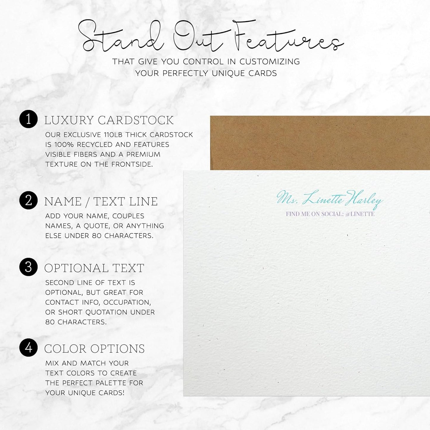 Personalized Note Cards – Custom Flat Stationery Set with Name – Personalized Thank You Cards – Elegant Personalized Stationery for Women (Linette Harley)