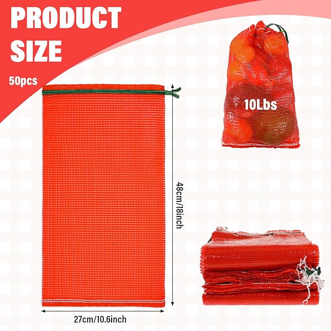 50 PCS Mesh Bags for Vegetables, Mesh Onion Bag 11"×18" Produce Bags Reusable Breathable Vegetable Storage Net Bag Meshs Drawstring Onion Meshs Storage-Bag for Vegetables, Onions, Potatoes