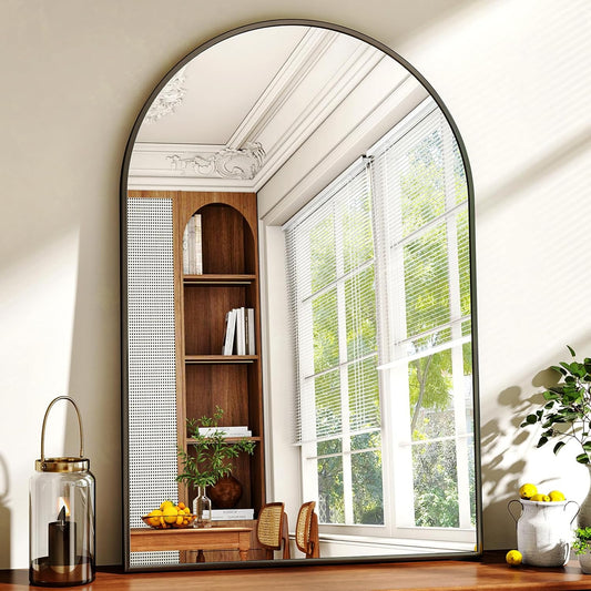 26"x38" Arched Wall Mirror for Bathroom, Black Vanity Mirror for Bedroom, Living Room, Entryway, Decorative Hanging Mirror for Wall