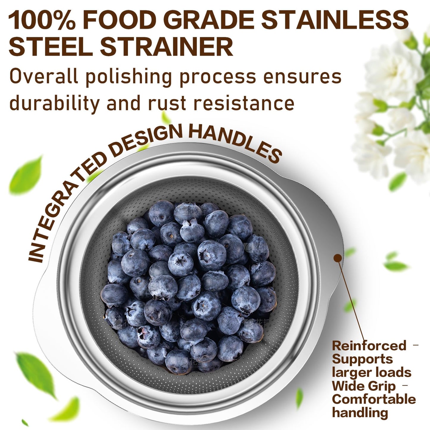 3.5QT Colander with Bowl, Rice Strainer, Stainless Steel Mixing Bowls with Strainer, Pasta Strainer, Colander for Kitchen for Rice Pasta Fruits Vegetables, Rice Cleaner Strainer, Dishwasher Safe