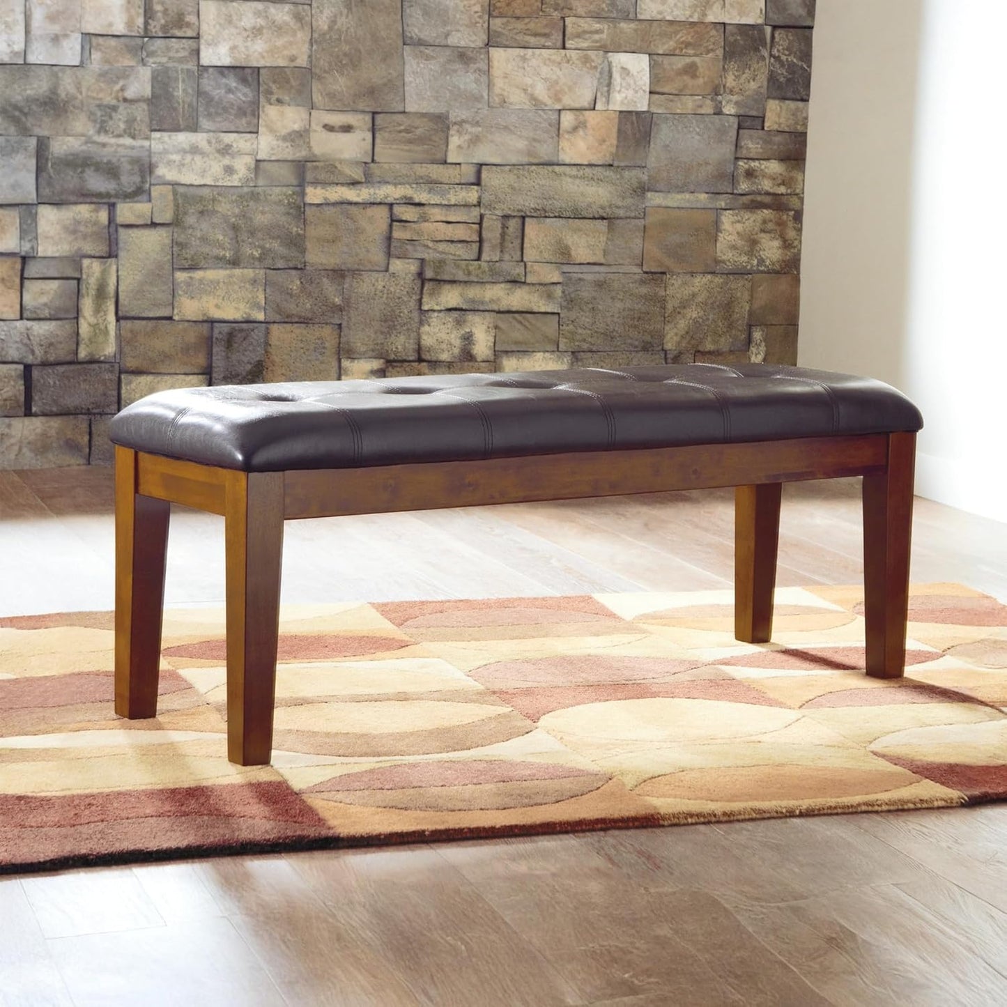 Signature Design by Ashley Ralene Tufted Upholstered Dining Room Bench, Medium Brown