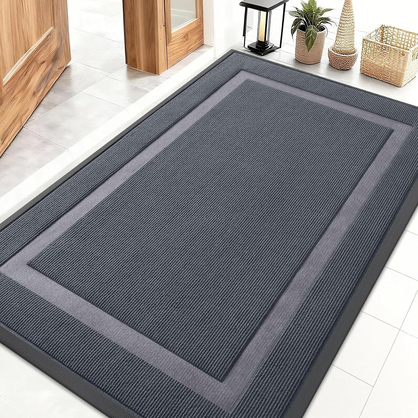 OLANLY Front Door Mat Indoor Outdoor Entrance, Waterproof All-Season, All-Weather Doormat, Sturdy Natural Rubber, Fade Resistant, Low Profile, Easy Clean Patio Porch Entryway Mat, 71x47, Light Grey