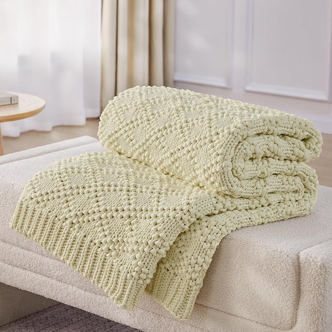 Knitted Weighted Blanket for Adult, Chunky Knit Weighted Throw for Sleep 48"*72" 15lbs, Cooling Breathable Heavy Blanket for Hot Sleepers, Machine Washable Blanket for Room Decor(Cream White)