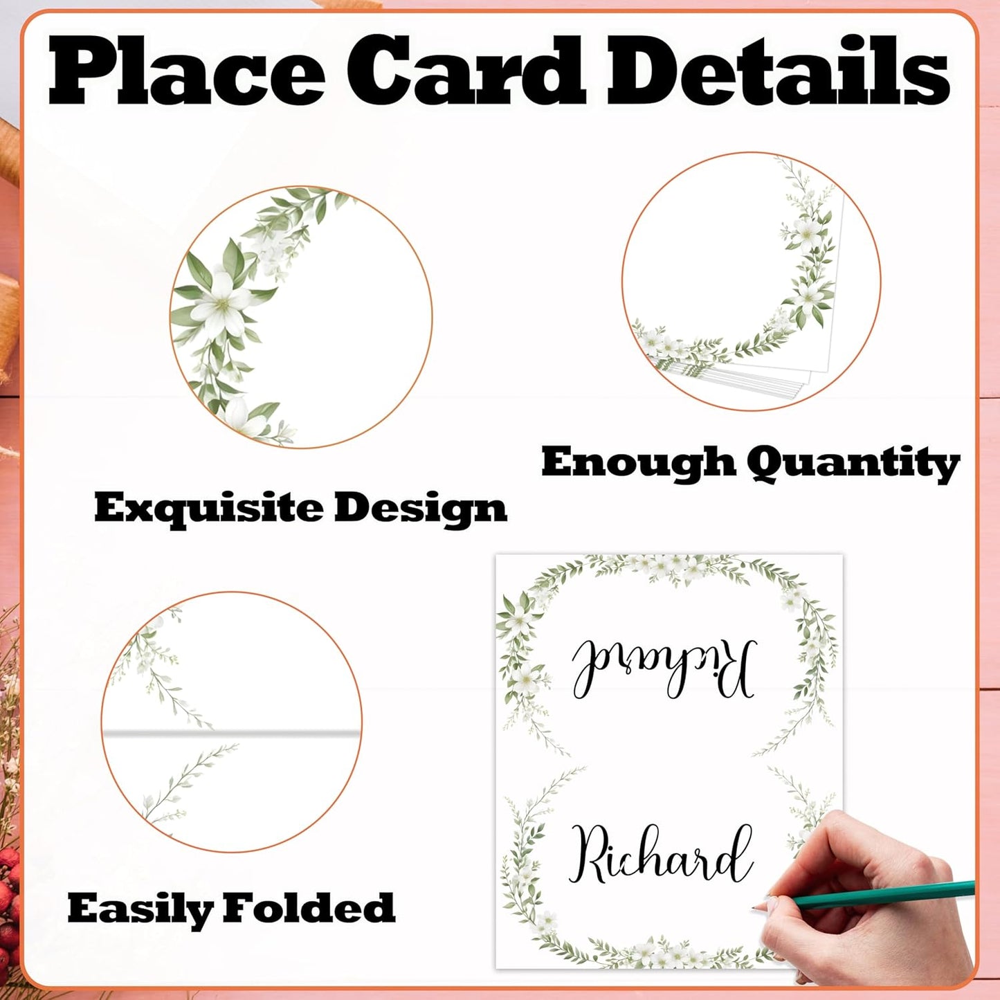 White Floral Place Cards For Girls, Flowers Greenery Name Card For Table Setting, Spring Holiday Party Favors Supplies, Flowers Tent Cards Decoration For Bridal Shower Wedding Baby Shower, 25 Pack -12