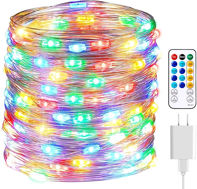 Minetom Fairy Lights with Remote, 66 Feet 200 Led Firefly String Lights Plug in for Bedroom Home Wall Ceiling Christmas Tree Wreath Craft Wedding Party Indoor Outdoor Decoration, Multicolor