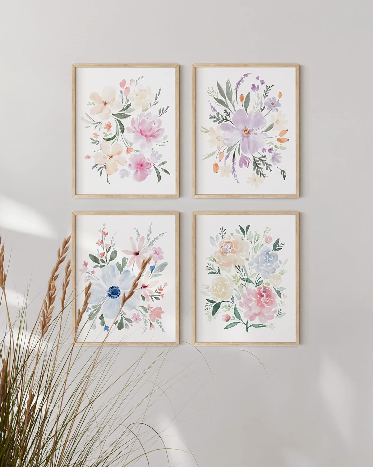 HAUS AND HUES Flower Wall Decor - Set of 4 Floral Wall Art, Framed Bouquet Pictures for Living Room, Bedroom, and Kitchen, Flower Pictures Wall Decor (Framed Beige, 11x14)