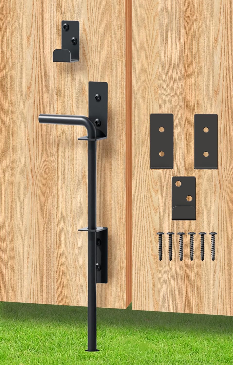 Cane Bolt Heavy Duty Gate Drop Rod 18 Inch Metal Gates Stopper for Wood PVC Vinyl Metal Fences Gates, Gate Ground Latches, Black Finish(1 Pack)