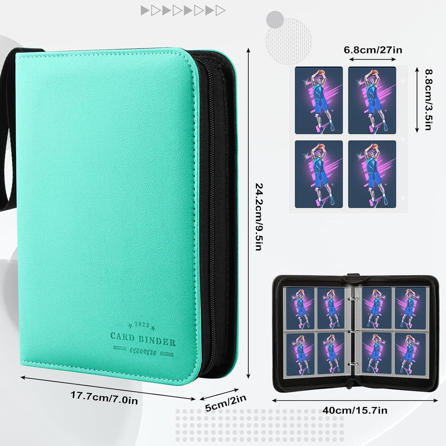 Baseball Card Binder with Sleeves, Sports Card Binder Collectible Trading Card Albums Fits Cards with 50 Removable Sleeves (Green, 400 Pockets)