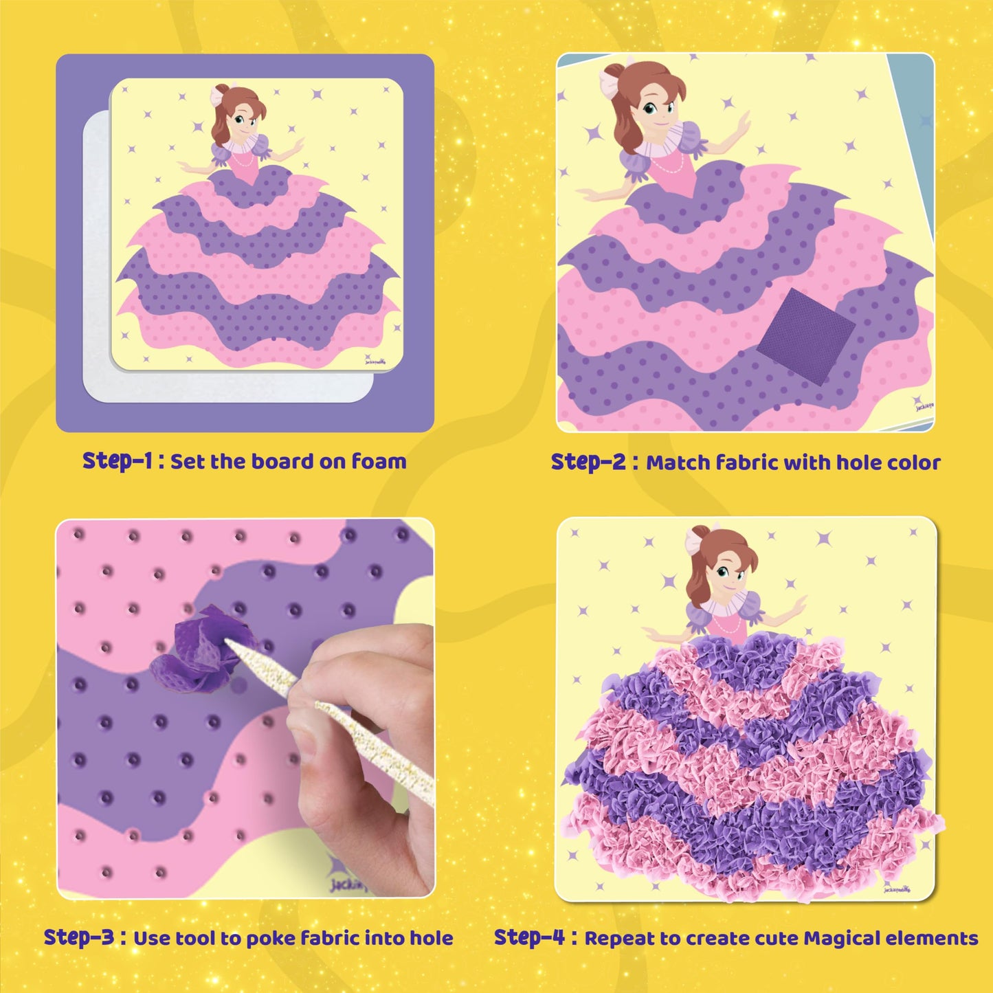 jackinthebox Poke Poke Art – Magical Theme, Mess-Free Fabric Art and Craft, Flower Pressing Kits, Gift for Kids, Girl Gifts, DIY Activity Boy Gift, Best Gift for Girls and Boys Ages 4 5 6 7 8