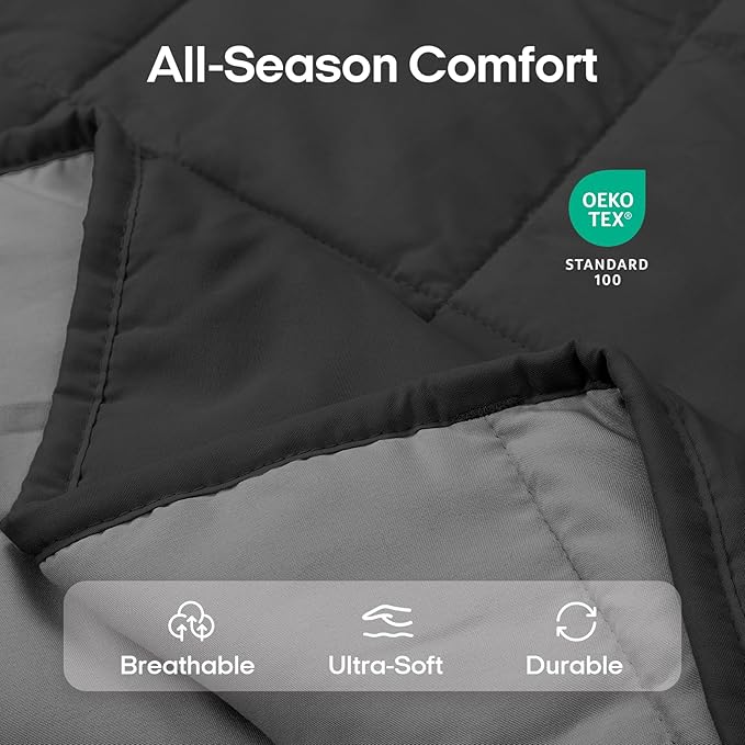 ZonLi Weighted Blanket (48''x72'', 15lbs, Grey/Black), Cooling Weighted Blankets for Adults, High Breathability Heavy Blanket, Soft Material with Premium Glass Beads