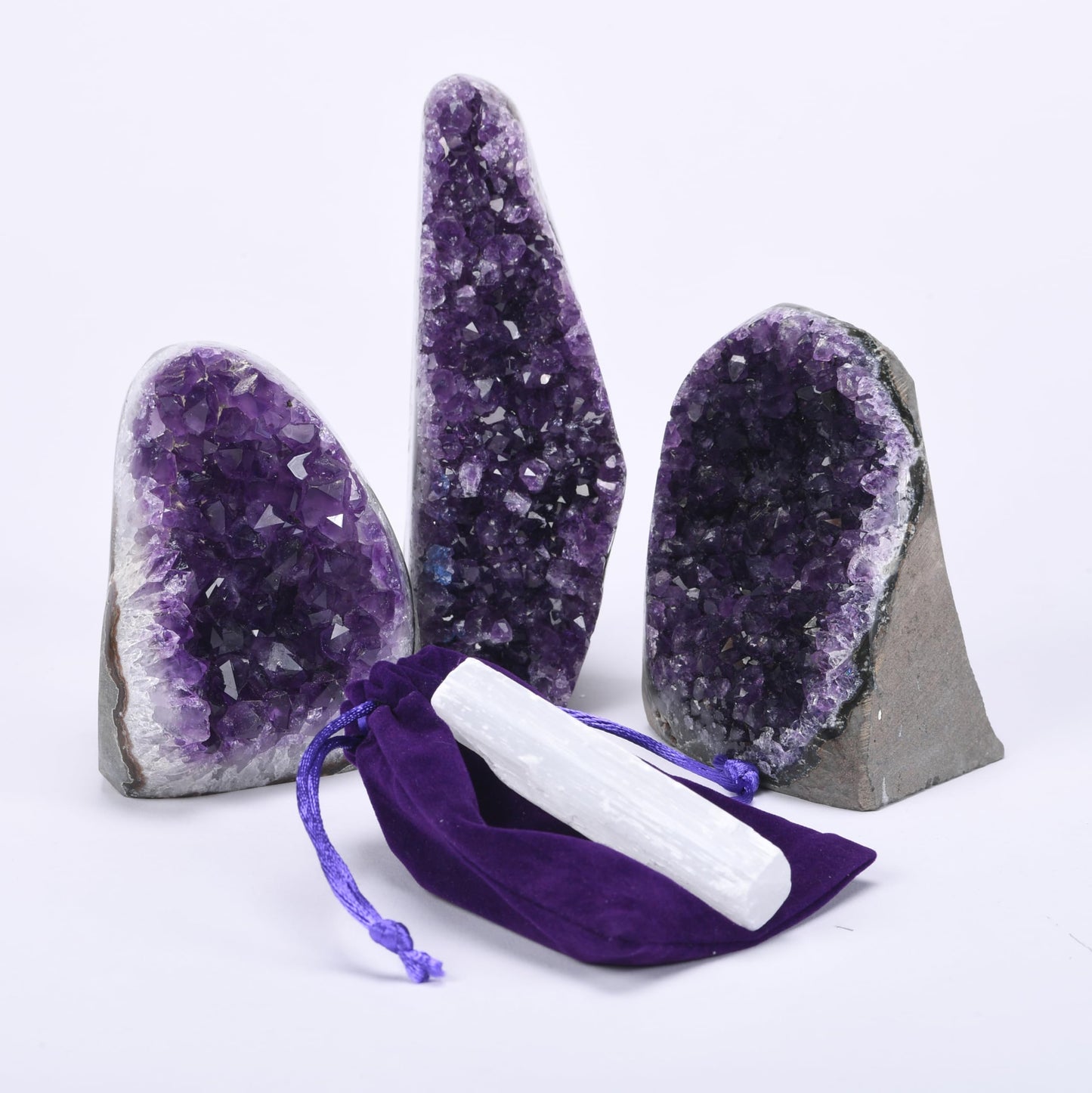 Premium Amethyst Geode Stone Crystal Cluster .5 - .75 Pound Geode - Each Piece is Unique & Natural - Raw Healing Crystal Rock from Uruguay - Deep Purple Decoration - FREE 3" Selenite Wand