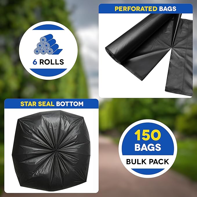 Large Trash Bags 55-60 Gallon | 150 Count, Heavy Duty Black Garbage Bags | Unscented, Leak Proof, Bulk Pack for Office, Industrial & Commercial Use - Made in USA