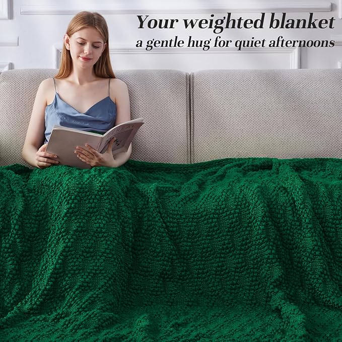 Knitted Weighted Blanket for Adult, Chunky Knit Weighted Throw for Sleep 60"*80" 17lbs, Cooling Breathable Machine Washable Heavy Blanket for Room Decor (Green, Queen)