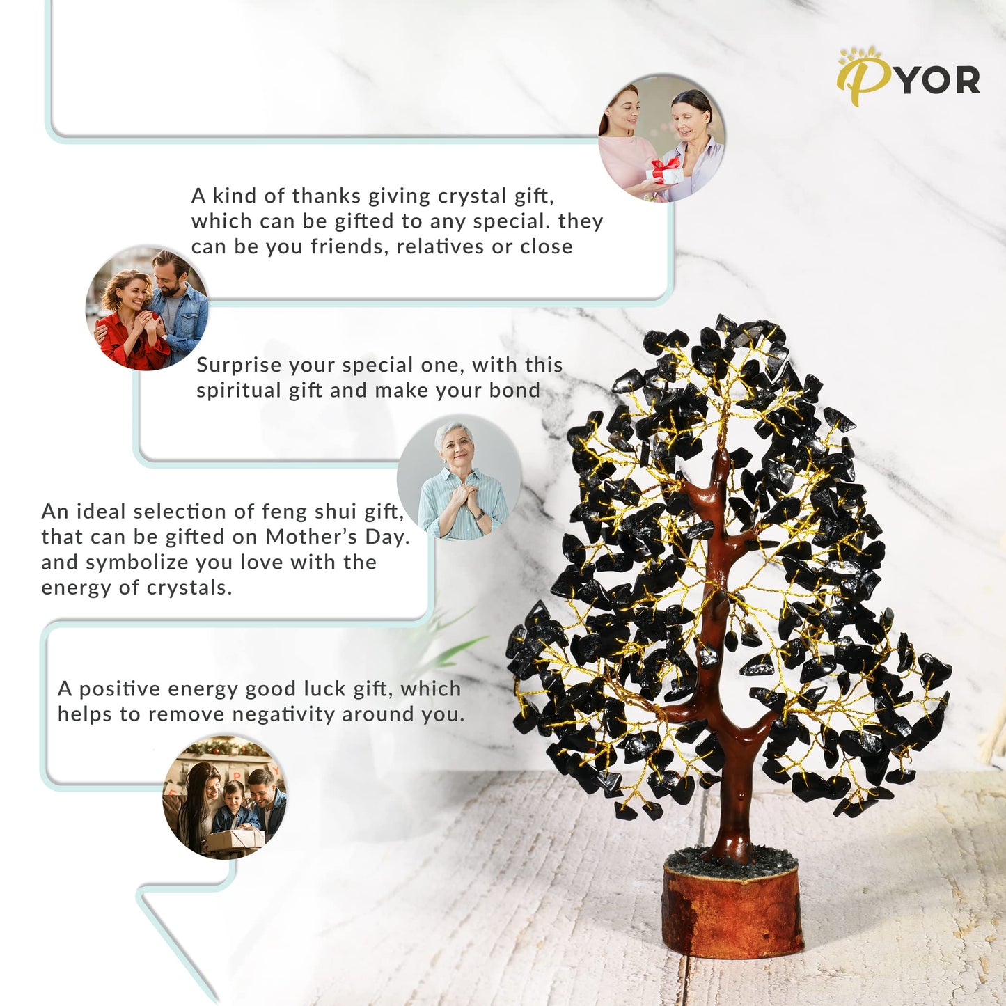 PYOR Black Tourmaline Stone, Crystal Tree, Black Tourmaline Crystals, Gem Trees, Positive Stones and Crystals, Office Desk Decor, Crystal Gifts