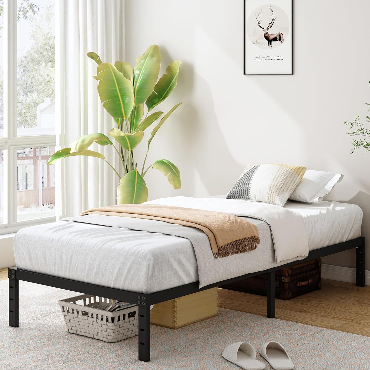 12 Inch Twin Bed Frames, Heavy Duty Metal Bed Frame Twin Size, No Box Spring Needed, Easy Assembly, Noise-Free, Black