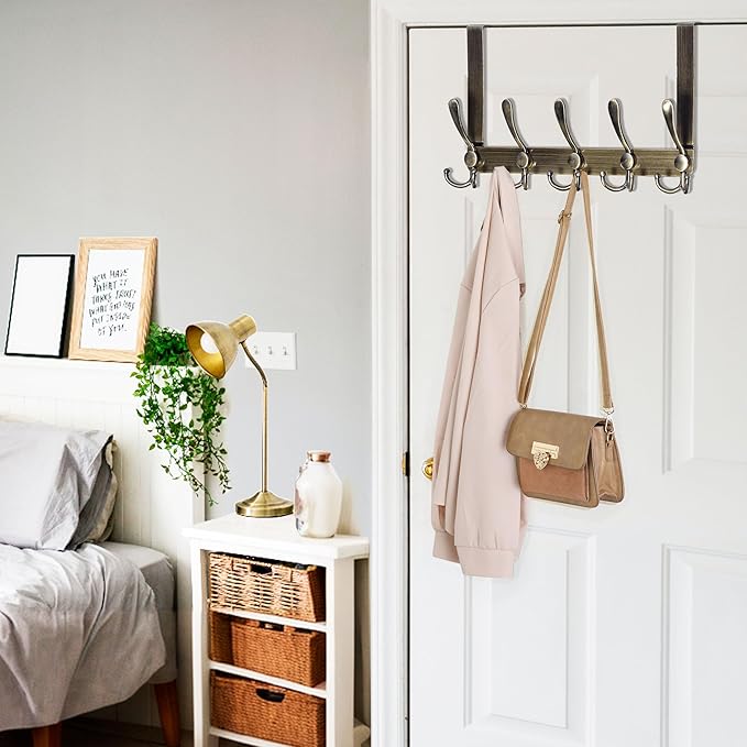 WEBI Over The Door Hooks,Door Hanger,Triple Door Hooks for Hanging,Long Over The Door Towel Rack,Door Coat Hanger,Door Coat Rack for Clothes,Towels,Behind Bathroom,Bronze