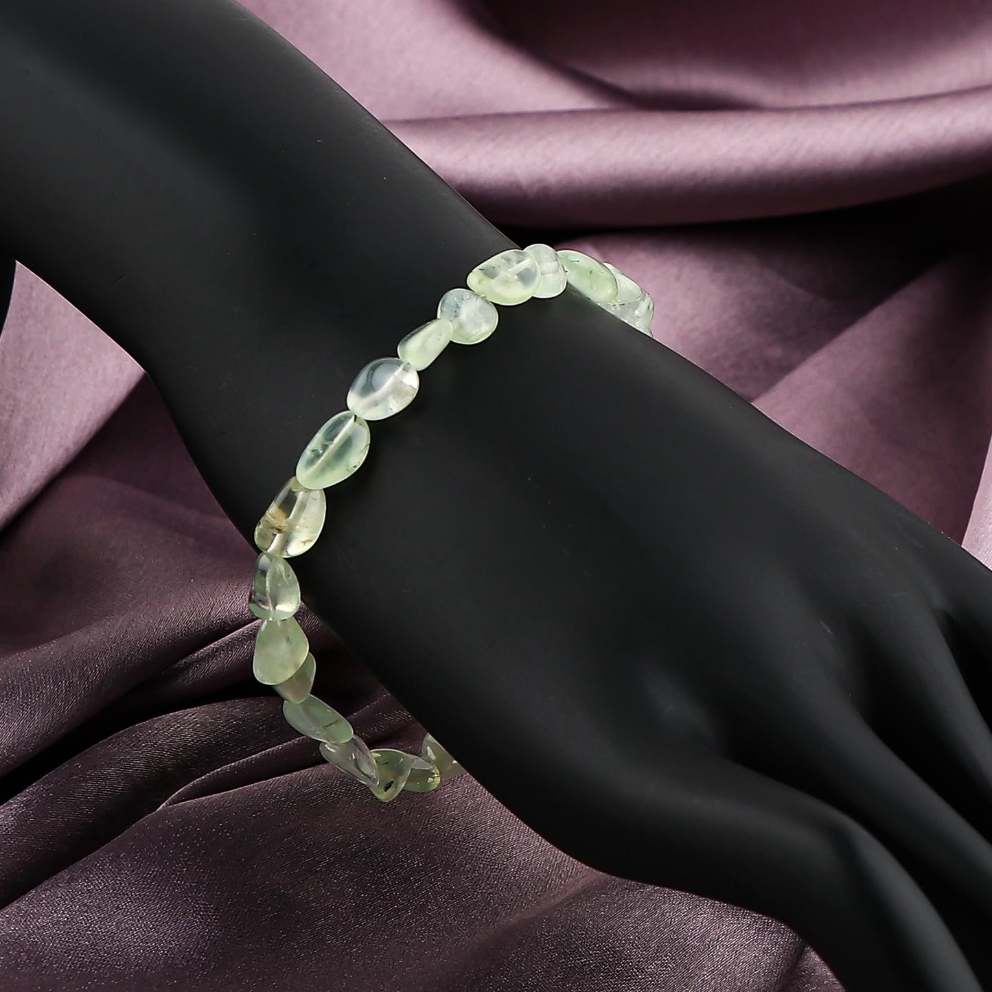 GemSymphony Prehnite Light Gemstone Tumble Bracelet – Hypoallergenic Gold Plated Chain, 7+1 Inch Adjustable, Spring Ring Clasp, Handmade Crystal Bracelet for Women, Natural Stone Healing Jewelry (Prehnite Light)