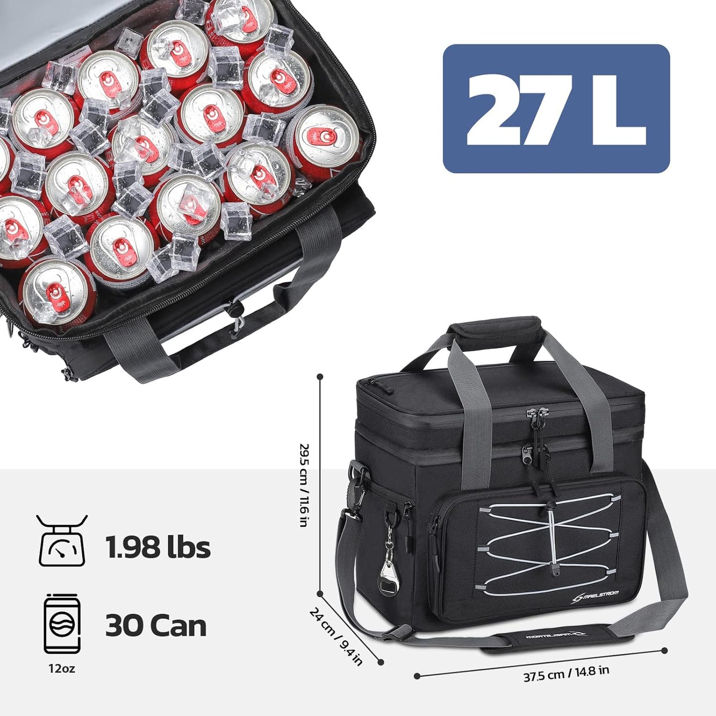 Maelstrom Collapsible Soft Cooler Bag, 24/30/60/75 Cans Beach Cooler, Ice Chest, Leakproof & Portable for Beach, Camping, Road Trips & Grocery Shopping