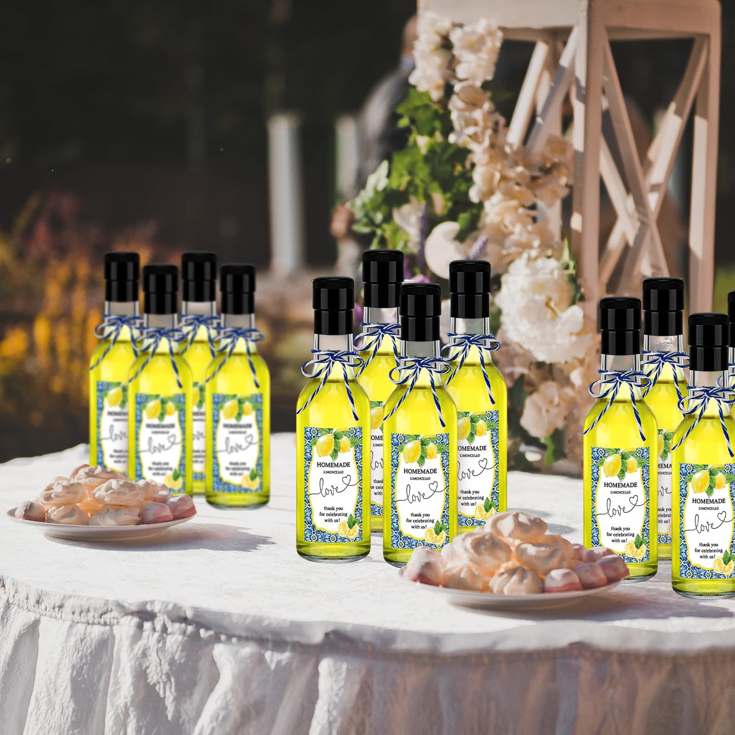 Reallnaive 30 Sets 5 oz Mini Limoncello Glass Bottles with Italian Lemon Stickers Lids and Funnel Capri Lemon Party Favors for Homemade Brewing Beverages Amalfi Coast Wedding Holiday DIY Craft