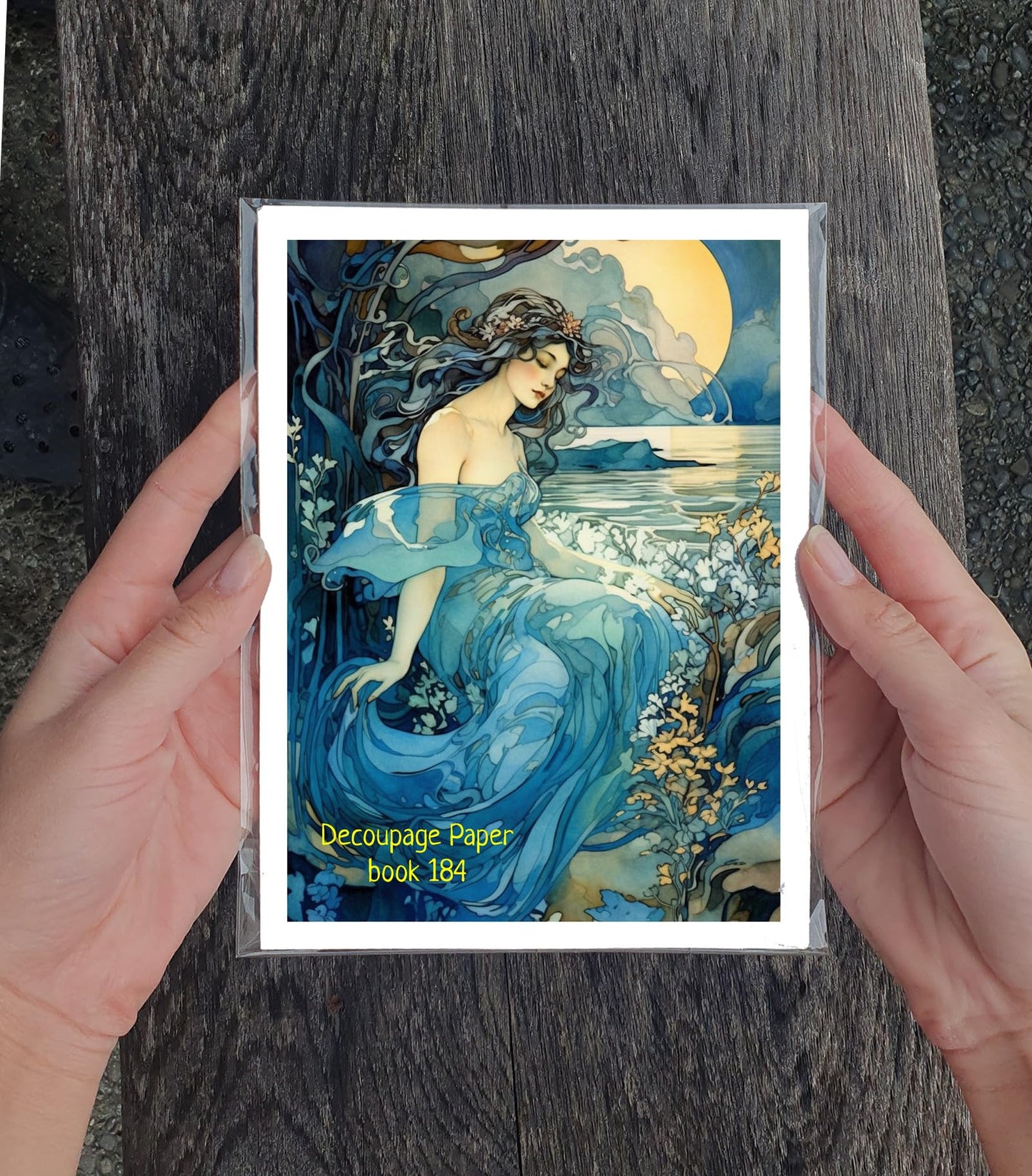 Decoupage Paper Pack (35 Sheets 6"x8") Calm Tranquil Beautiful Ladies of The Lakes and Oceans FLONZ Art Nouveau Alphone Mucha Vintage Illustration Pictures Cards for Decoupage, Craft and Scrapbooking