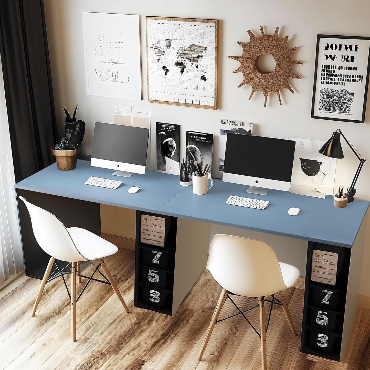 Kaboon Table Top 23.62" D x 59.1" W, Solid One-Piece Desktop, Universal Wood Countertop, Reversible Laminate Top, Double Desks, L-Desk DIY, Home and Commercial,Grayish Blue