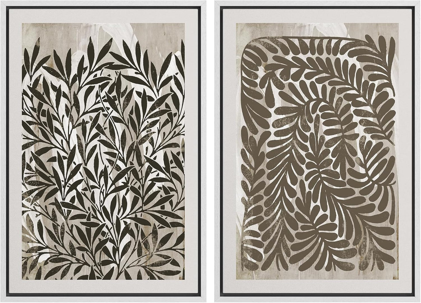 SIGNWIN Framed Canvas Print Wall Art Modern Botanical Abstract Black and Beige Leaf Illustrations Decorative for Living Room, Bedroom, Office - 24"x36"x2 White