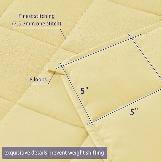 yescool Weighted Blanket for Adults (15 lbs, 48" x 72", Yellow) Cooling Heavy Blanket for Sleeping Perfect for 160-180 lbs, Twin Size Breathable Blanket with Premium Glass Bead, Machine Washable