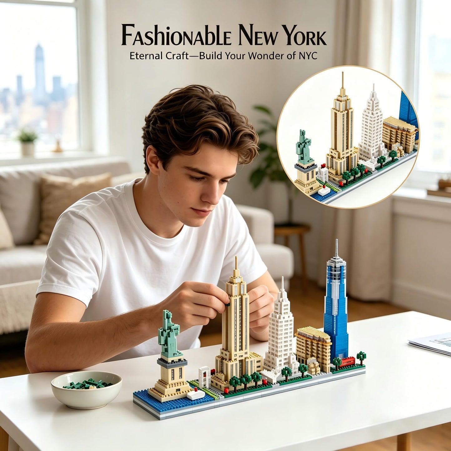 KLMEi City Architecture New York Skyline Micro Building Blocks Set for Adults NYC Skyline Collection Model Kit for Adult Age of 14+ 3452 Pieces