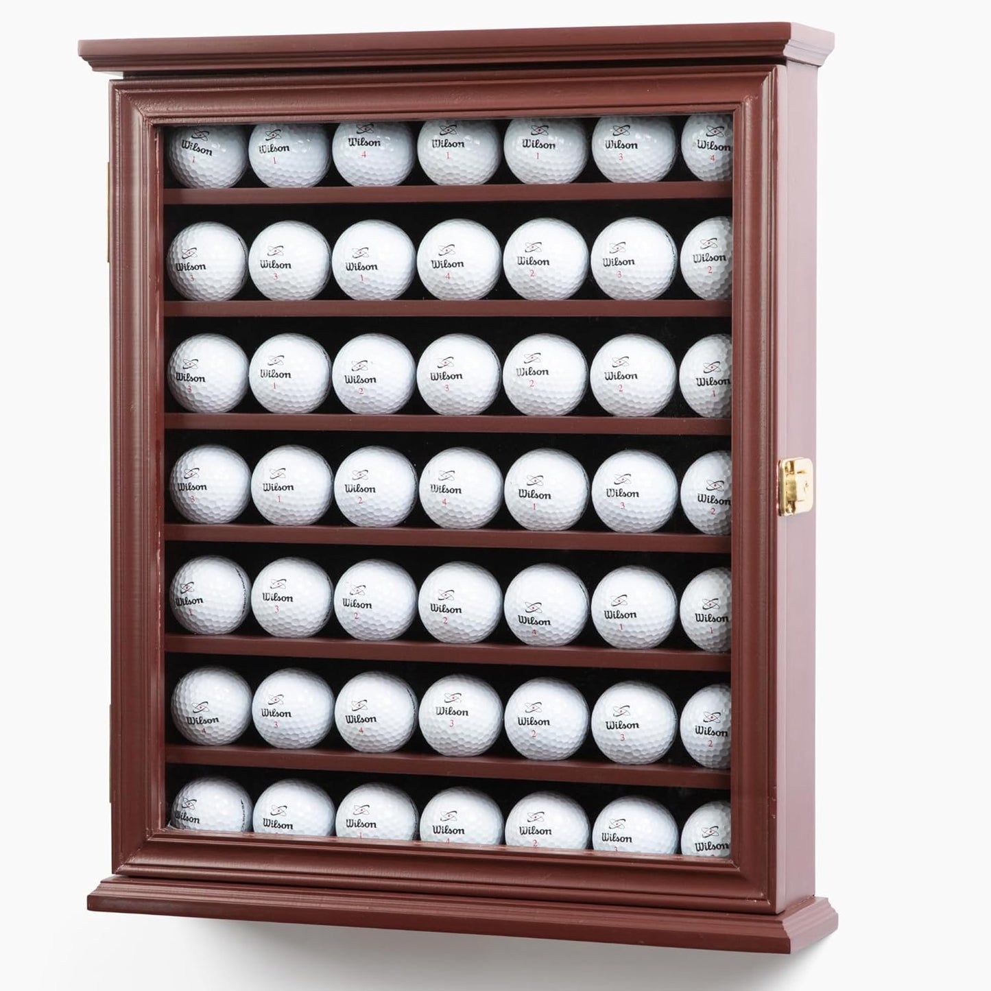 DECOMIL - Solid Wood Golf Ball Display Case Cabinet Wall Rack Holder UV Protection Lockable (Cherry, 49 Golf Ball)
