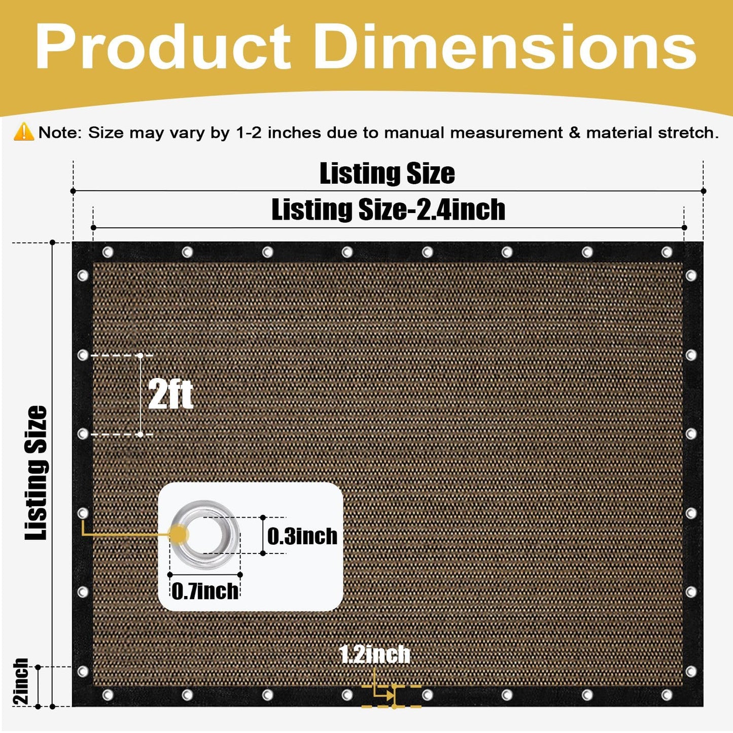 Shade&Beyond 90% Sun Shade Cloth with Grommets, 8' X 12' Pergola Shade Cover Canopy, Mesh Tarp Sun Screens for Patio, Outdoor, Garden, Backyard, Mocha