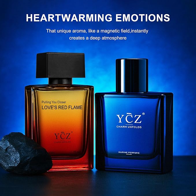 Ycz Men's Cologne Set, 1.7oz(50ml) Bottled Marine Perfume and Borrowing Fire Men Perfume, Long Lasting Eau De Parfum Cologne for Men, Oriental Woody Orange Fragrance, is Christmas Gifts Ideal