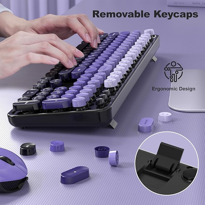 Wireless Keyboard and Mouse Combo, 104 Keys Full Size Typewriter Keyboards, 2.4G USB Plug and Play for Windows 7 8 10 11, PC, Laptop, Desktop, Black & Purple
