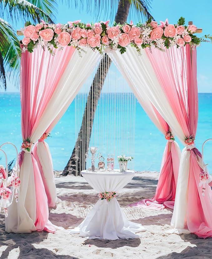 DearHouse Artificial Peony Flower Garland - Silk Peony Garland with Pink Flowers for Wedding Party Table Decoration,6ft/Strand
