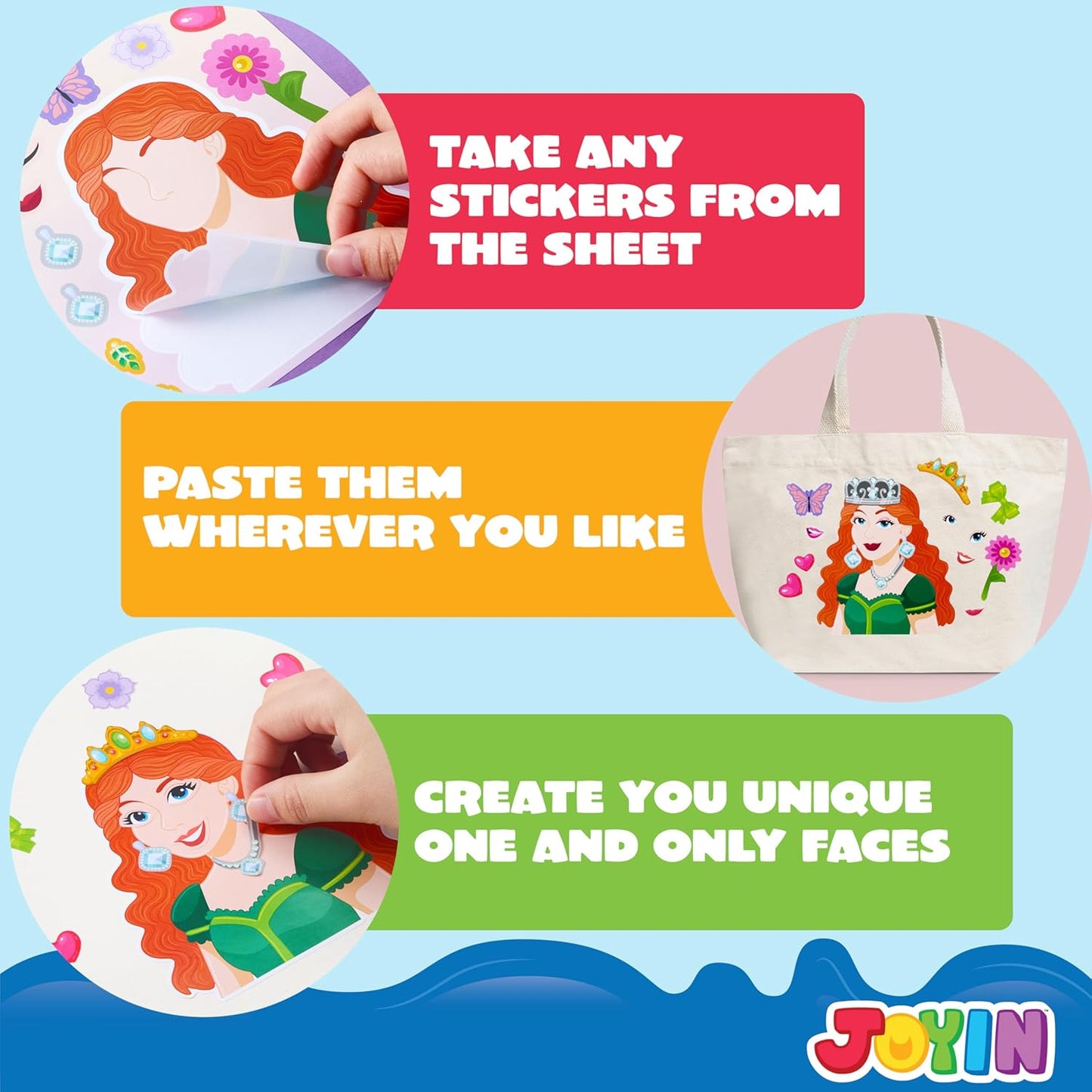 JOYIN 36 Sheets 9"x6" Make a face Stickers for Kids, Make Your Own Princess Stickers, Crafts Birthday Party Favors, Goodie Bags Classroom Activities