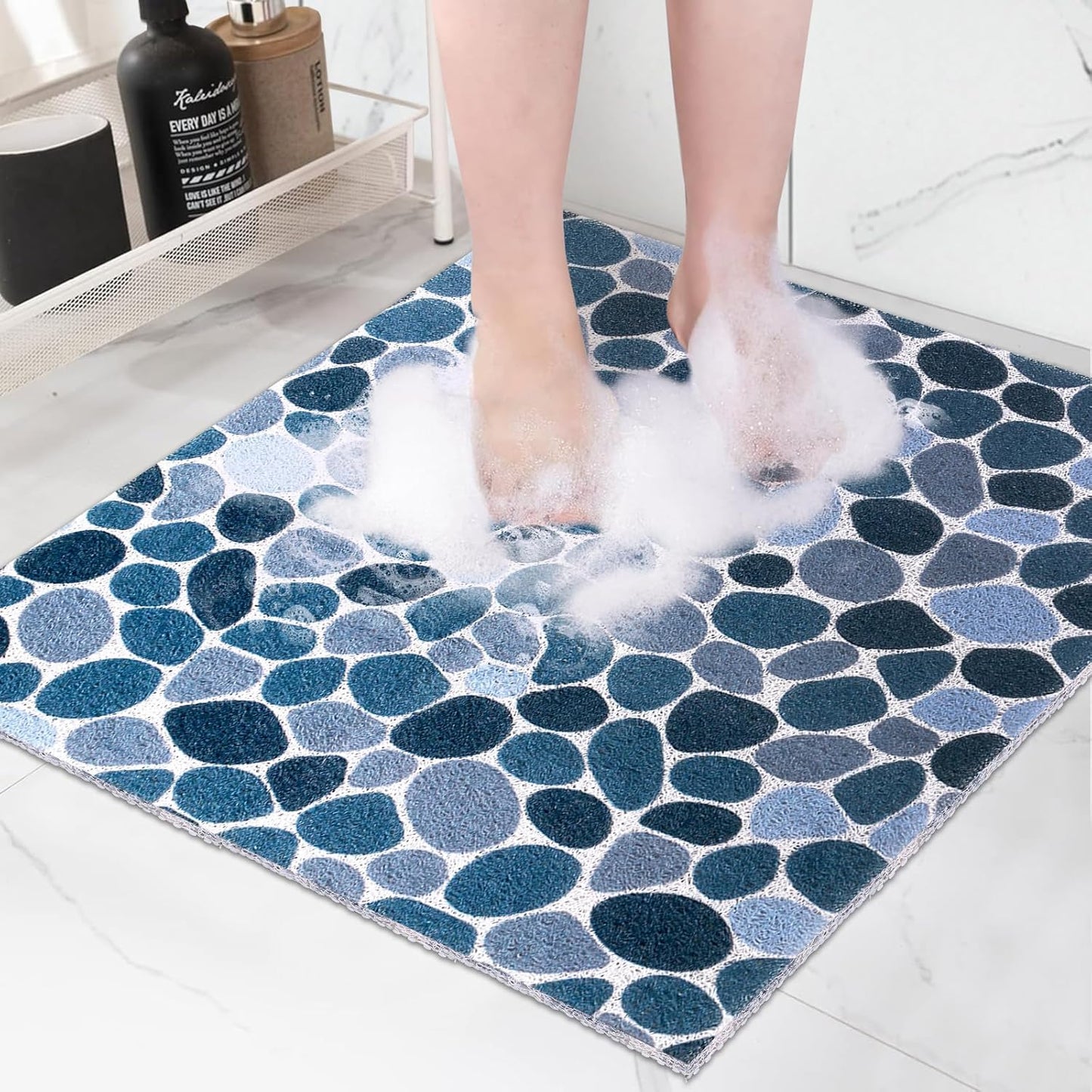 Square Shower Mat, Yonala 24 x 24 Inch Stylish Non Slip Shower Mats for Inside Shower, Soft Trimmable PVC Loofah Anti Slip Shower Mat, Fast Drying Shower Floor Mat for Bathroom, Home, Bath Tub