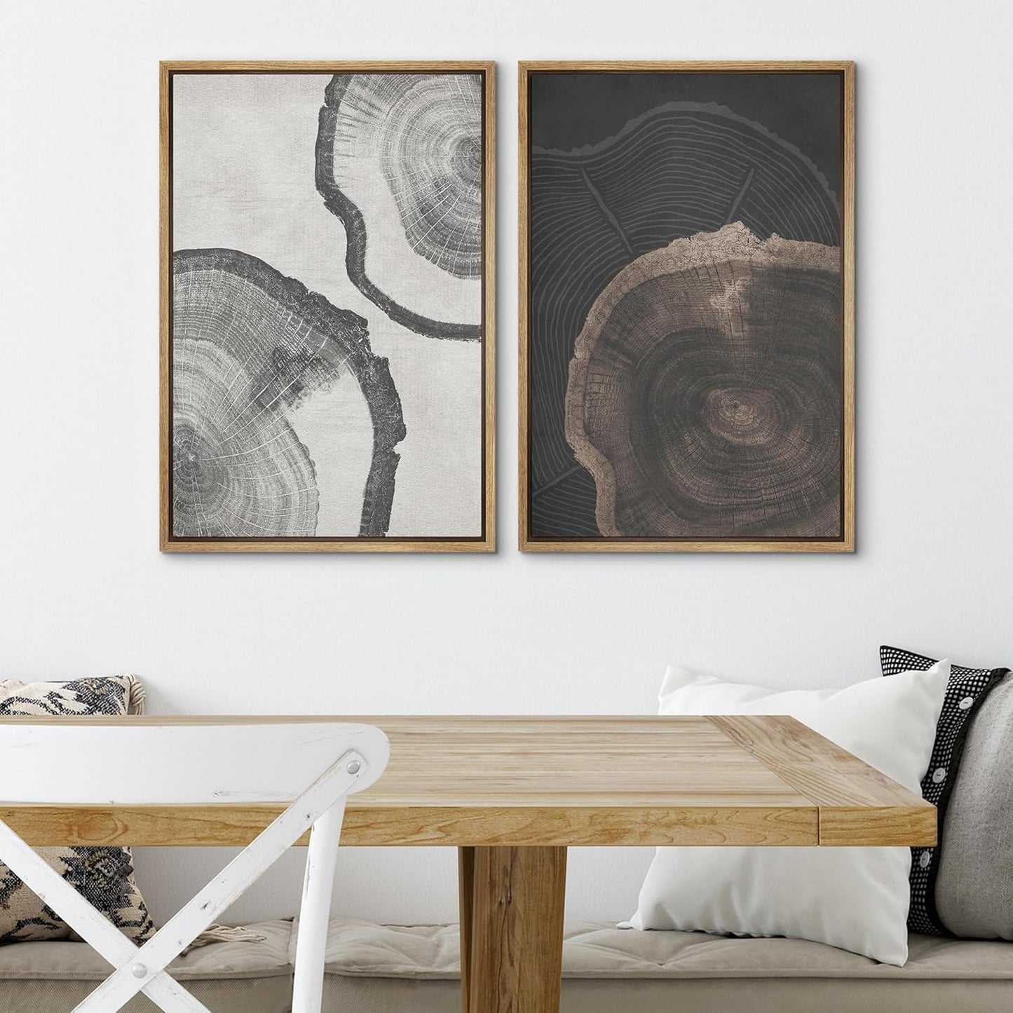 SIGNWIN Framed Canvas Print Wall Art Wood Tree Rings Abstract Illustrations Minimalist Modern Wall Art Neutral Boho Decor for Living Room, Bedroom, Office - 24"x36"x2 Natural