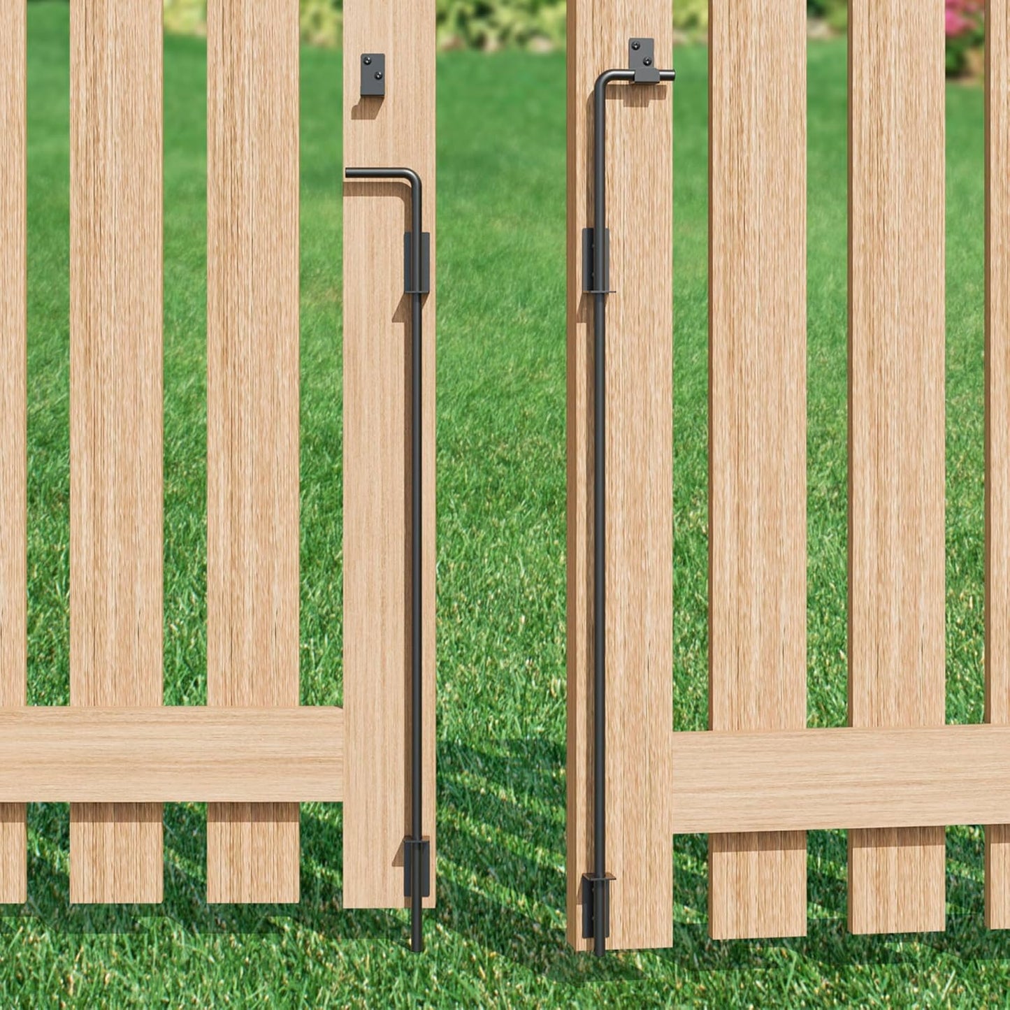 36" Heavy Duty Cane Bolt Gate Drop Rod, Extra Thick Gate Ground Latch Hardware for Wood PVC Vinyl Metal Fences Gates, Wrought Iron Doors Stopper Gate Latches, Black Finish, 2 Pack