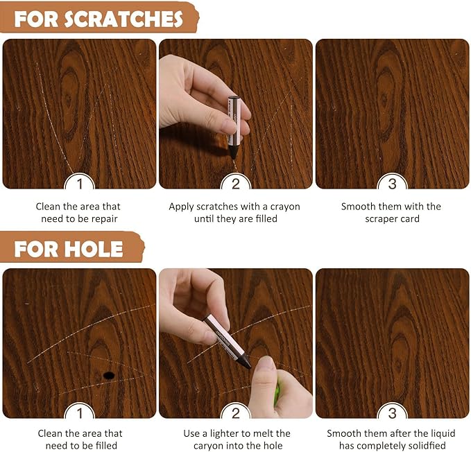 DEWEL Wood Furniture Repair Kit, 31 Pcs Scratch Repair Wood Filler, Wax Sticks with Wood Putty for Wood Floors, Scratches, Cracks, Hole, Laminate, Table, Bedposts