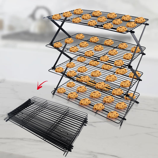 4-Tier Collapsible Cooling Rack For Baking - Expandable & Foldable Cookie Cooling Wire Rack - Baking Rack - Foldable Cooling Rack For Baking Supplies - Premium Quality & Sturdy Legs