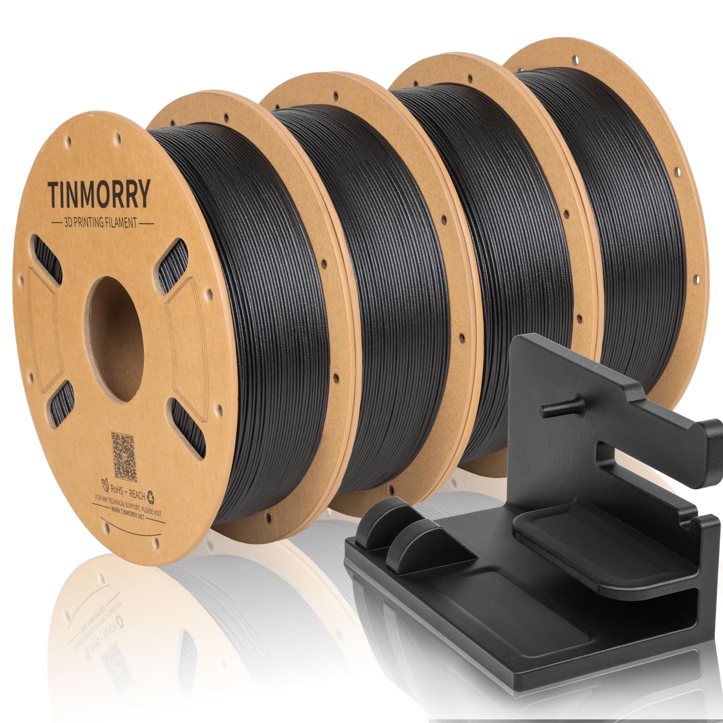 TINMORRY Carbon Fiber Filament 1.75mm, PETG-CF 3D Printing Filament, 1 KG x 4 Spools, Black
