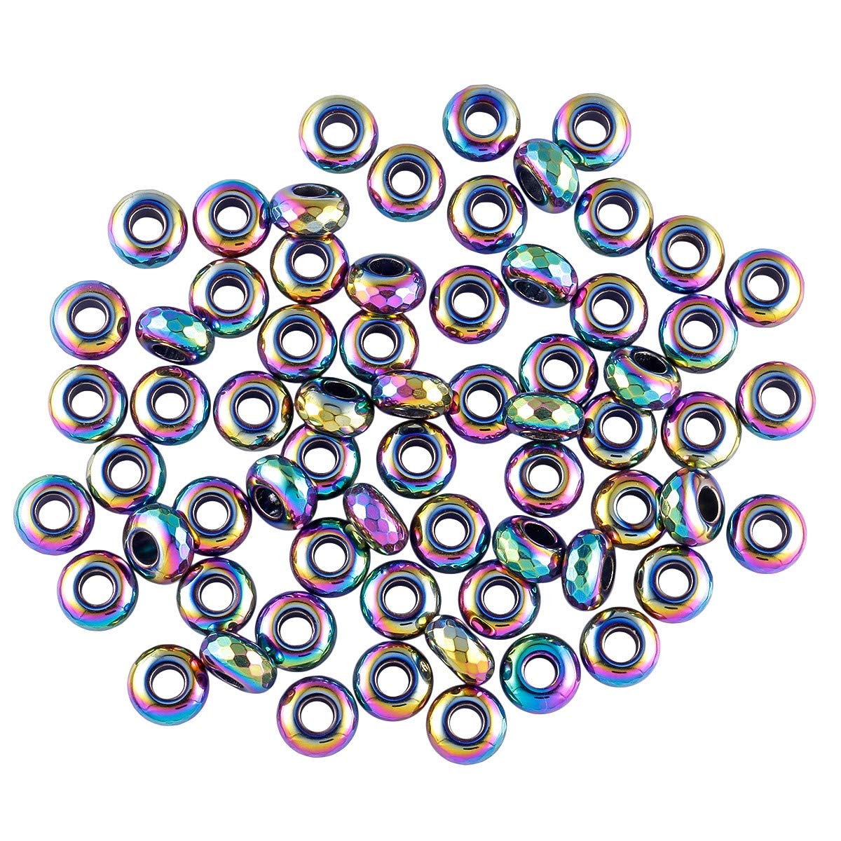 Nupuyai Large Hole Stone Faceted Loose Beads for Jewelry Making, Polished Titanium Coated European Beads fit Charms Bracelet Pack of 30