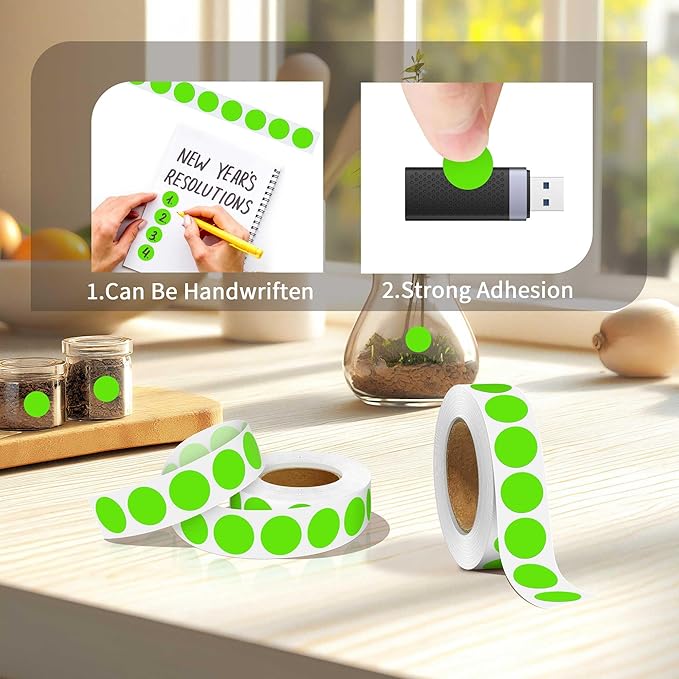 0.75 Inch Multi - Purpose Removable Labels,1000 PCS 3/4" Light Green Stickers for Classroom, Papers, Market, Price Tags, and Library Book Label. Non - Printable Round Colored Labels