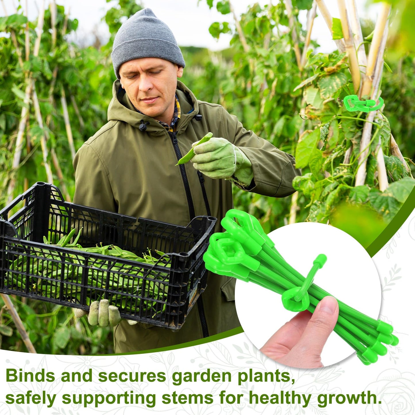 M METERXITY 6-Pack Adjustable Plant Ties, 12inch/30.48cm Silicone Flexible Multi-Function Sturdy Garden Twist Tie for Plant Support/Tree/Shrub/Vine, Reusable Support Twine [Green]