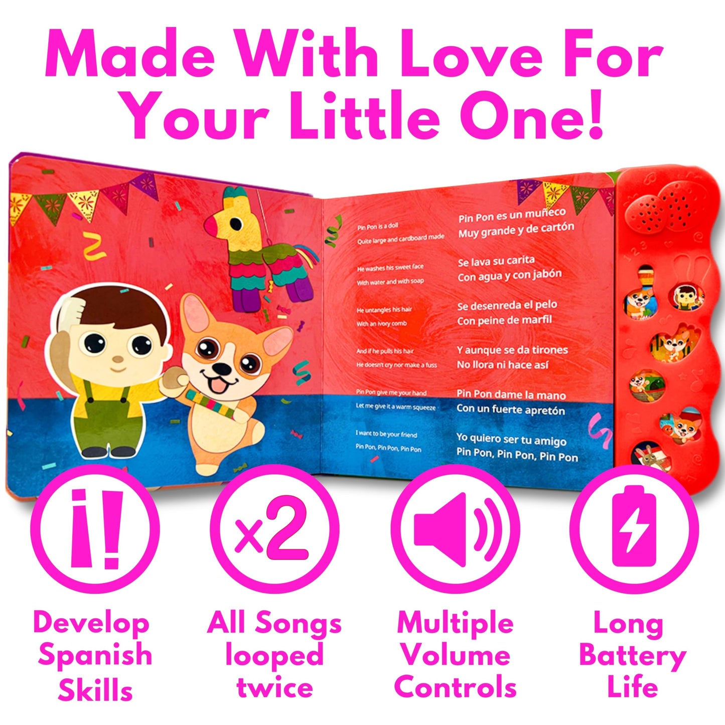 Coco Learns Spanish Vol. 1 - Book for Toddlers 1-3 — Musical Books for Kids, Interactive Baby Sound Book, Educational Song Learning Toys, Bilingual Music Toy for Babies, Libros para ninos en Espanol