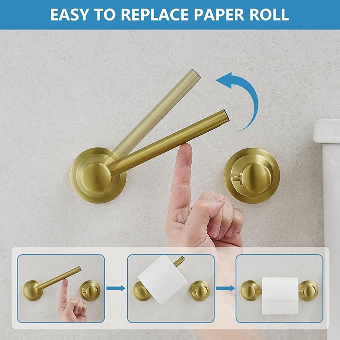 RUMOSE Toilet Paper Roll Holder Bathroom Flexible Pivoting Tissue Handle on Wall Mounted Brushed Gold Rustproof Toilet Tissue Roll Holder,Stainless Steel